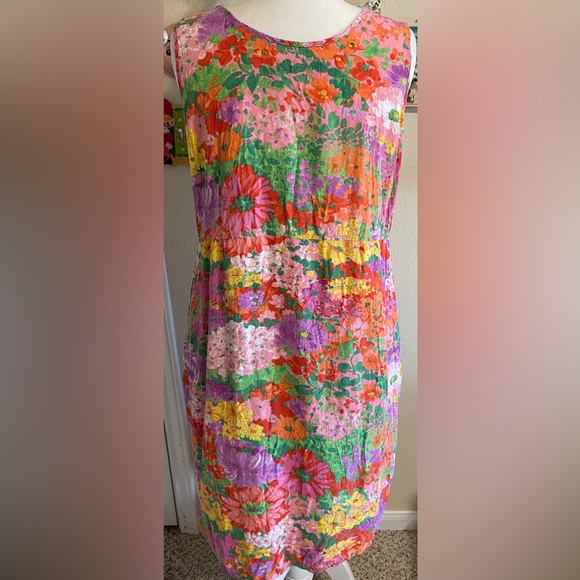 Vtg Jams World Floral Shift Dress Hawaiian Cotton Sleeveless Artsy Boho Y2K XL - Picture 5 of 9